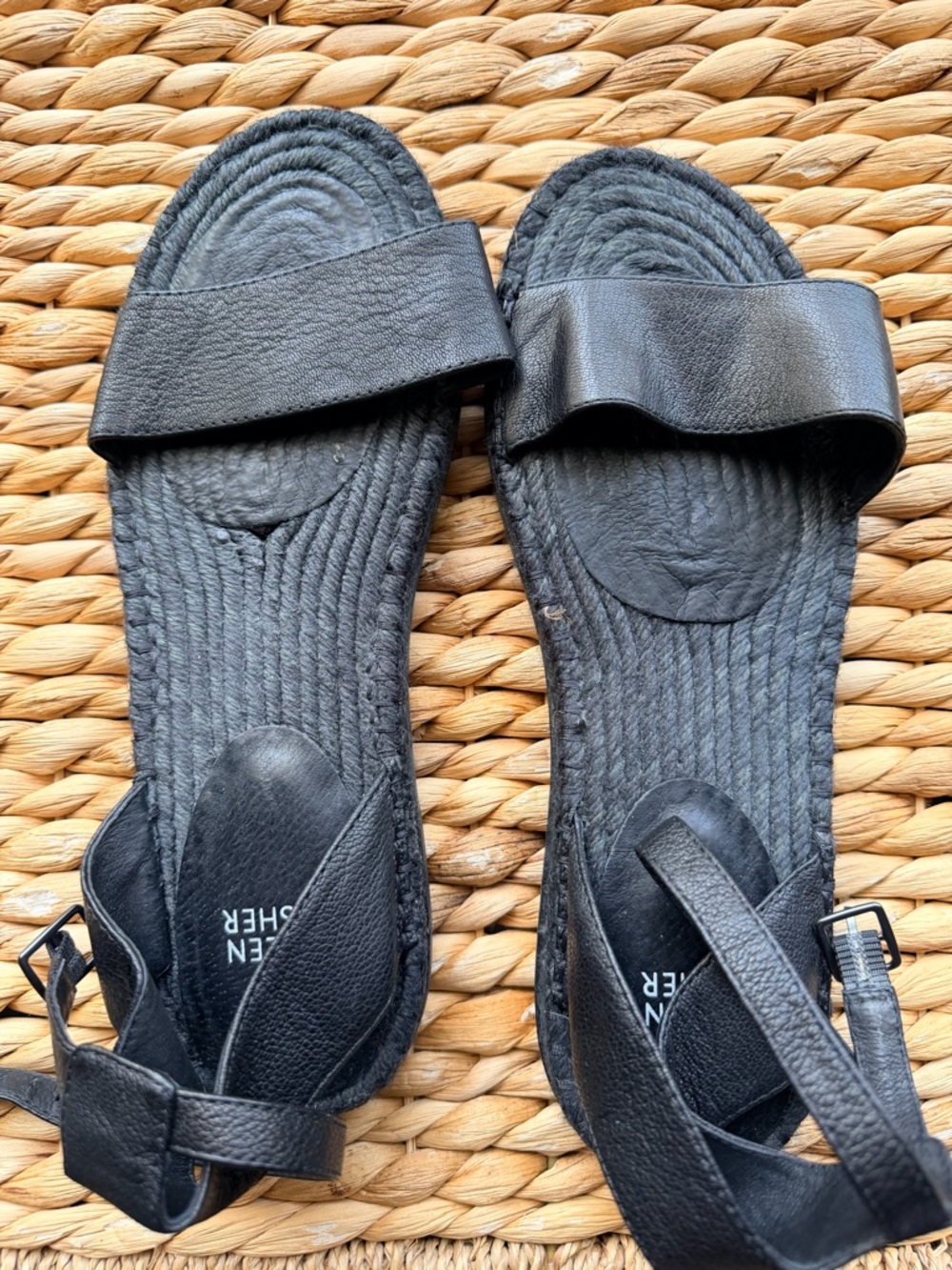 Eileen Fisher Black Leather Sandals with Ankle Strap